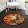 Rooster Floral Round Carpet Floor Rug Living Room Bedroom Decor Round Area Rug Carpet