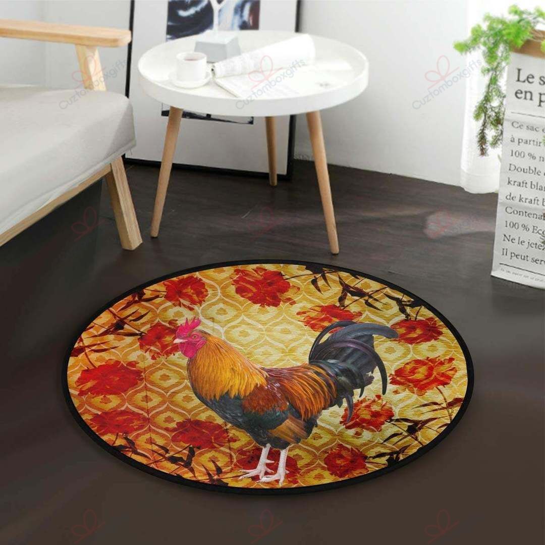 Rooster Floral Round Carpet Floor Rug Living Room Bedroom Decor Round Area Rug Carpet Rooster Floral Round Carpet Floor Rug Living Room Bedroom Decor Round Area Rug Carpet