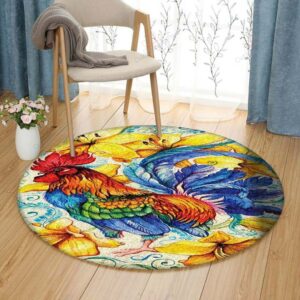 Rooster Flower Round Carpet Floor Rug Living Room Bedroom Decor Round Area Rug Carpet