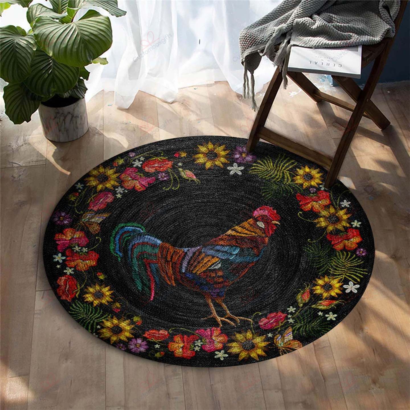 Rooster Flowers Round Carpet Floor Rug Living Room Bedroom Decor Round Area Rug Carpet Rooster Flowers Round Carpet Floor Rug Living Room Bedroom Decor Round Area Rug Carpet
