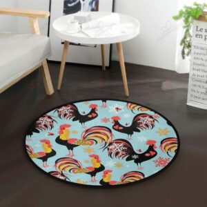 Rooster Snowflake Round Carpet Floor Rug Living Room Bedroom Decor Round Area Rug Carpet