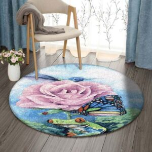 Rose Bird Butterfly And Frog Round Carpet Floor Rug Living Room Bedroom Decor Round Area Rug Carpet