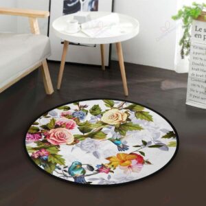 Rose Floral Round Carpet Floor Rug Living Room Bedroom Decor Round Area Rug Carpet