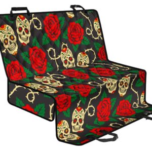 Rose Flower Sugar Skull Pattern Print Pet Car Back Seat Cover - 796dcd8c723b