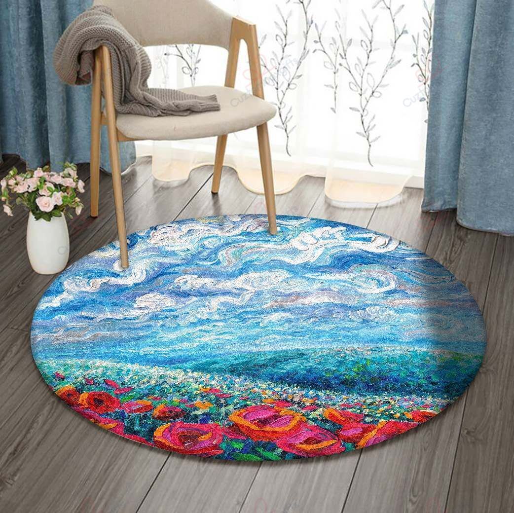 Rose Garden And Sky Round Carpet Floor Rug Living Room Bedroom Decor Round Area Rug Carpet Rose Garden And Sky Round Carpet Floor Rug Living Room Bedroom Decor Round Area Rug Carpet
