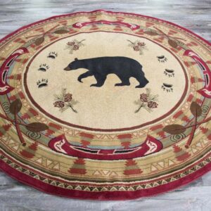 Rustic Bear Pine Round Carpet Floor Rug Living Room Bedroom Decor Round Area Rug Carpet