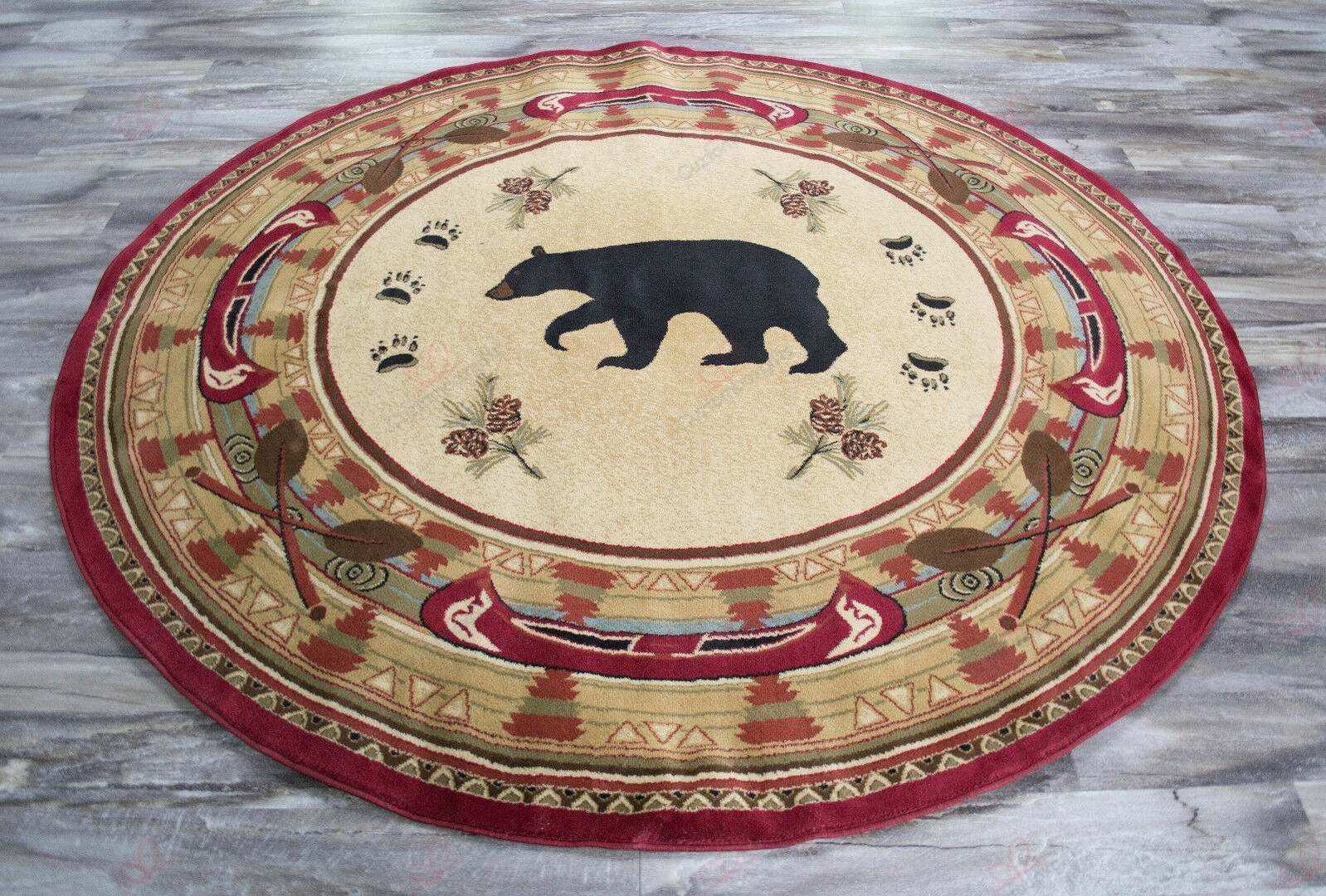 Rustic Bear Pine Round Carpet Floor Rug Living Room Bedroom Decor Round Area Rug Carpet Rustic Bear Pine Round Carpet Floor Rug Living Room Bedroom Decor Round Area Rug Carpet