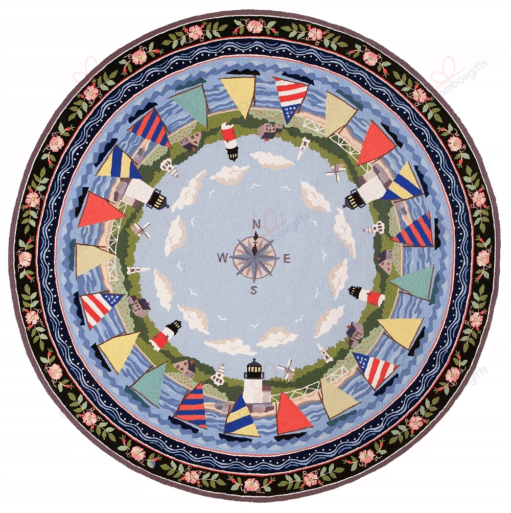 Sailboat Lighthouse Round Carpet Floor Rug Living Room Bedroom Decor Round Area Rug Carpet Sailboat Lighthouse Round Carpet Floor Rug Living Room Bedroom Decor Round Area Rug Carpet