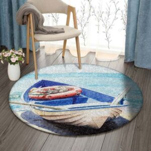 Sailing Beach Boat Round Carpet Floor Rug Living Room Bedroom Decor Round Area Rug Carpet
