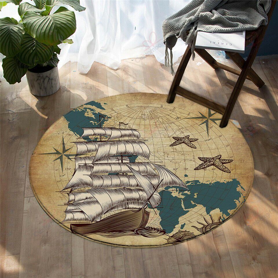 Sailing Ship Round Carpet Floor Rug Living Room Bedroom Decor Round Area Rug Carpet Sailing Ship Round Carpet Floor Rug Living Room Bedroom Decor Round Area Rug Carpet