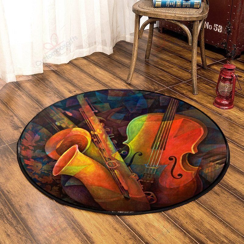 Saxophone And Cello Round Carpet Floor Rug Living Room Bedroom Decor Round Area Rug Carpet Saxophone And Cello Round Carpet Floor Rug Living Room Bedroom Decor Round Area Rug Carpet