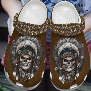 Scary Skull Native America Crocs Clog Shoes – Native Tattoo Skull Shoes Crocbland Clog Birthday Gifts For  Men Friends Son
