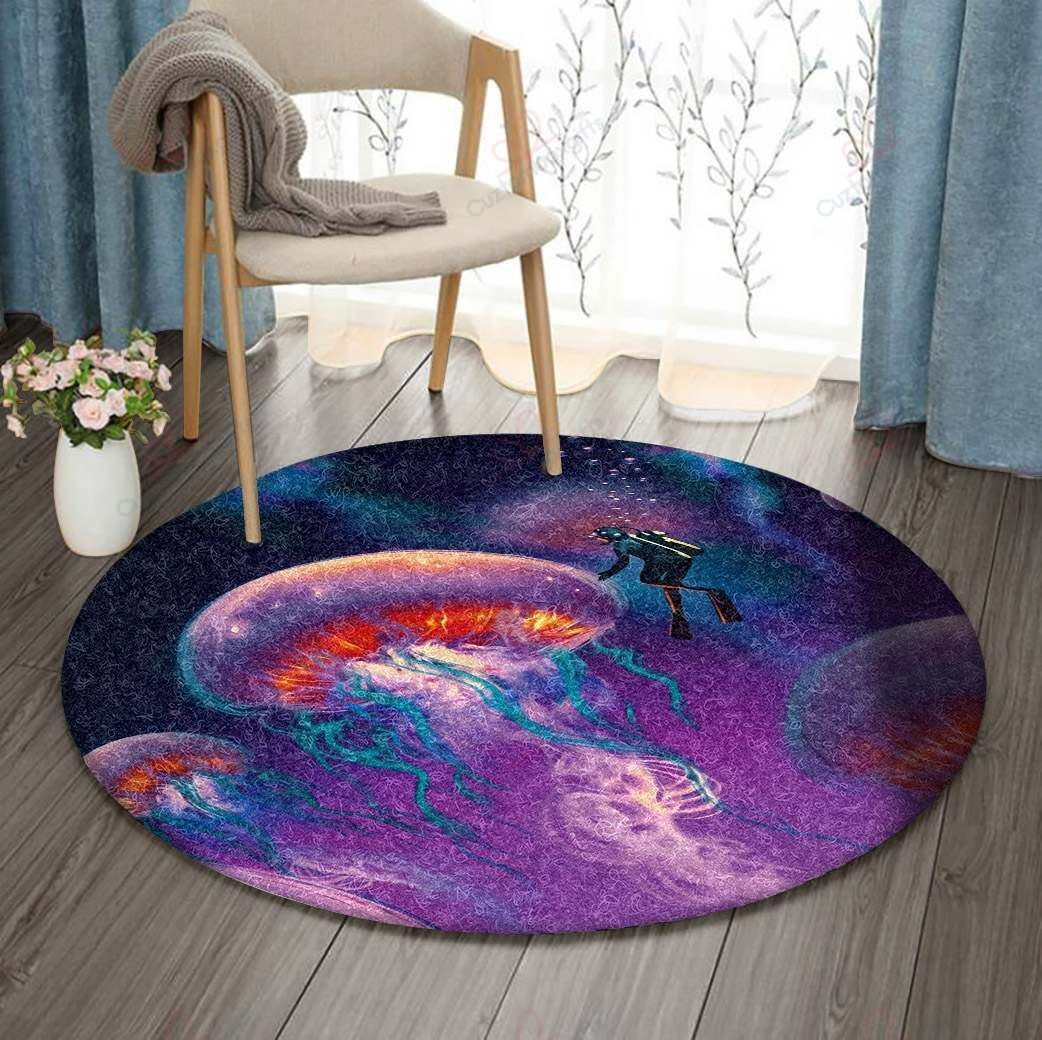 Scuba Diving Jellyfish Round Carpet Floor Rug Living Room Bedroom Decor Round Area Rug Carpet Scuba Diving Jellyfish Round Carpet Floor Rug Living Room Bedroom Decor Round Area Rug Carpet