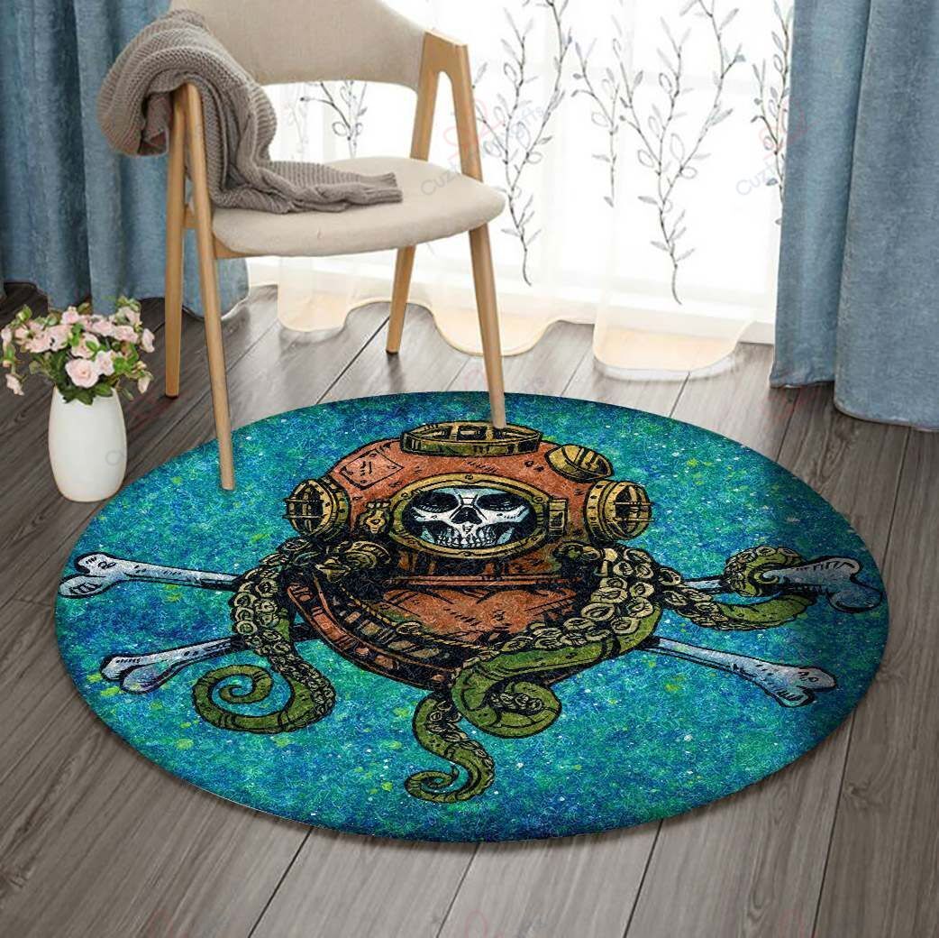 Scuba Diving Skull Round Carpet Floor Rug Living Room Bedroom Decor Round Area Rug Carpet Scuba Diving Skull Round Carpet Floor Rug Living Room Bedroom Decor Round Area Rug Carpet