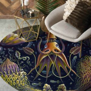 Sea Life Round Carpet Floor Rug Living Room Bedroom Decor Round Area Rug Carpet