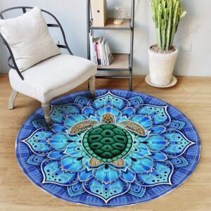 Sea Turtle Blue Round Carpet Floor Rug Living Room Bedroom Decor Round Area Rug Carpet