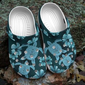 Sea Turtle With Flower Shoes Crocs Clog – Sea Turtle Shoes Crocbland Clog For Women Girl Mother Daughter Sister Niece