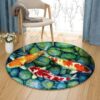Serenity Koi Round Carpet Floor Rug Living Room Bedroom Decor Round Area Rug Carpet