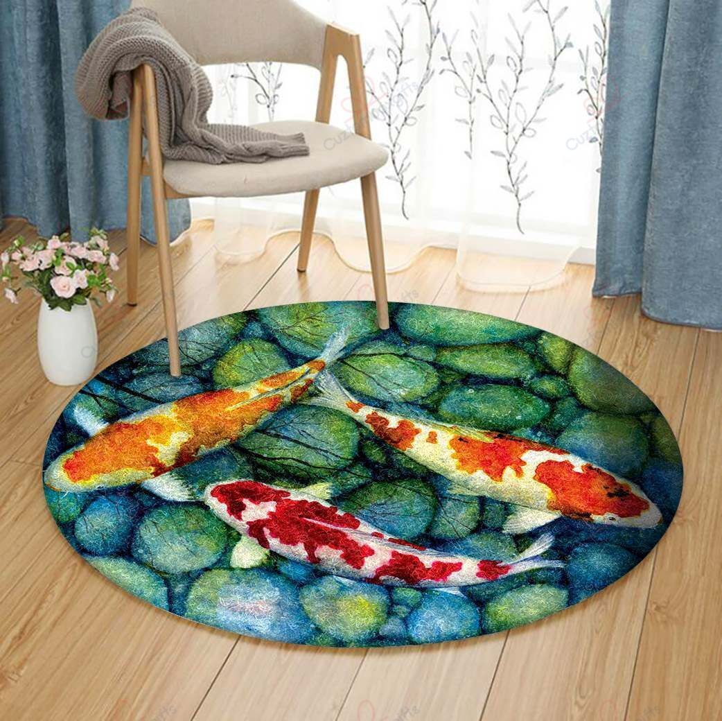 Serenity Koi Round Carpet Floor Rug Living Room Bedroom Decor Round Area Rug Carpet Serenity Koi Round Carpet Floor Rug Living Room Bedroom Decor Round Area Rug Carpet