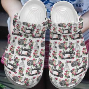 Sewing Crocs Clog Classic Clog Whitesole Vintage Sewing Roses Shoes