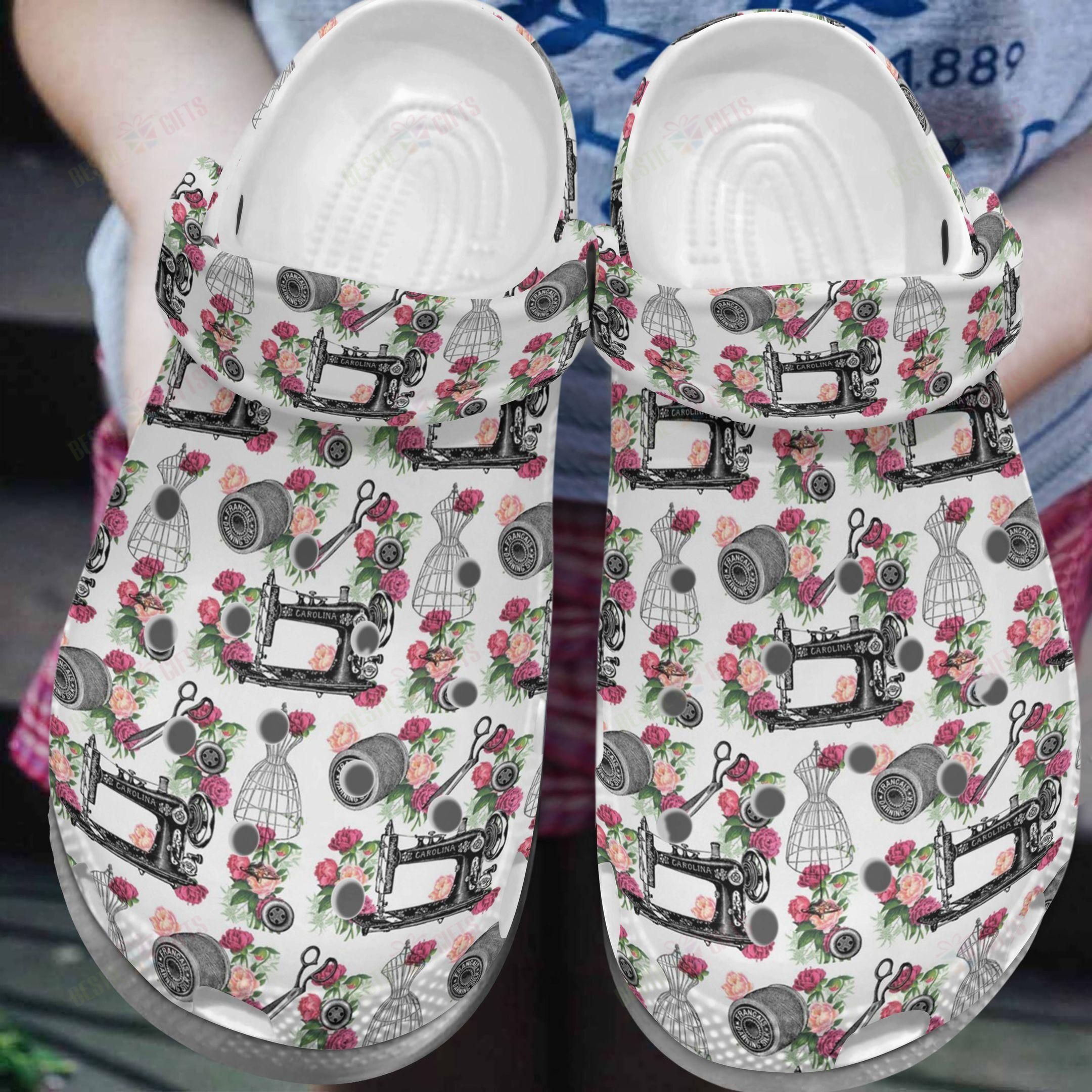 Sewing Crocs Clog Classic Clog Whitesole Vintage Sewing Roses Shoes Sewing Crocs Clog Classic Clog Whitesole Vintage Sewing Roses Shoes