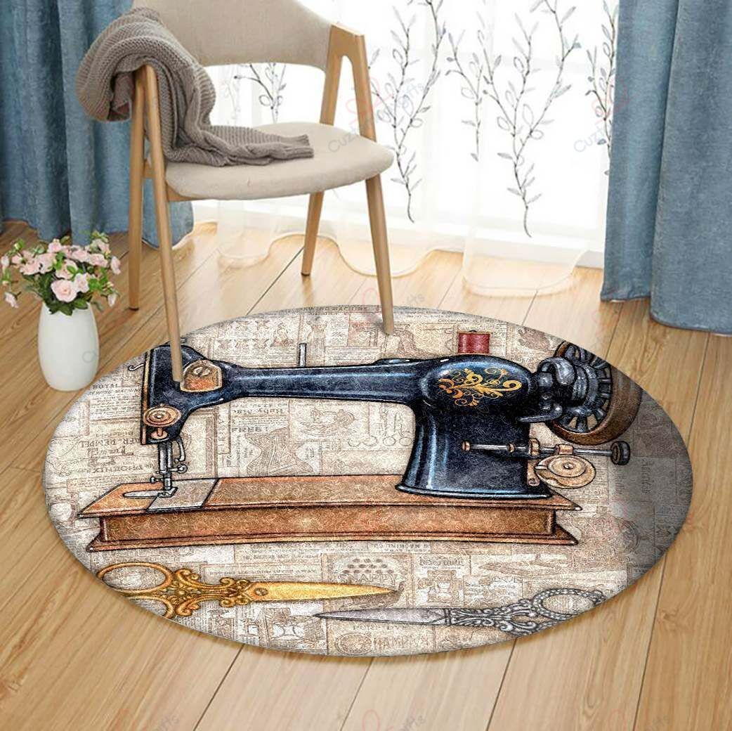 Sewing Machine Vintage Round Carpet Floor Rug Living Room Bedroom Decor Round Area Rug Carpet Sewing Machine Vintage Round Carpet Floor Rug Living Room Bedroom Decor Round Area Rug Carpet