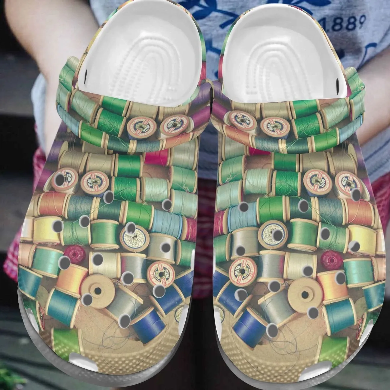 Sewing Personalize Clog Custom Crocs Fashionstyle Comfortable For Women Men Kid Print 3D Colorful Cotton Reels Sewing Personalize Clog Custom Crocs Fashionstyle Comfortable For Women Men Kid Print 3D Colorful Cotton Reels