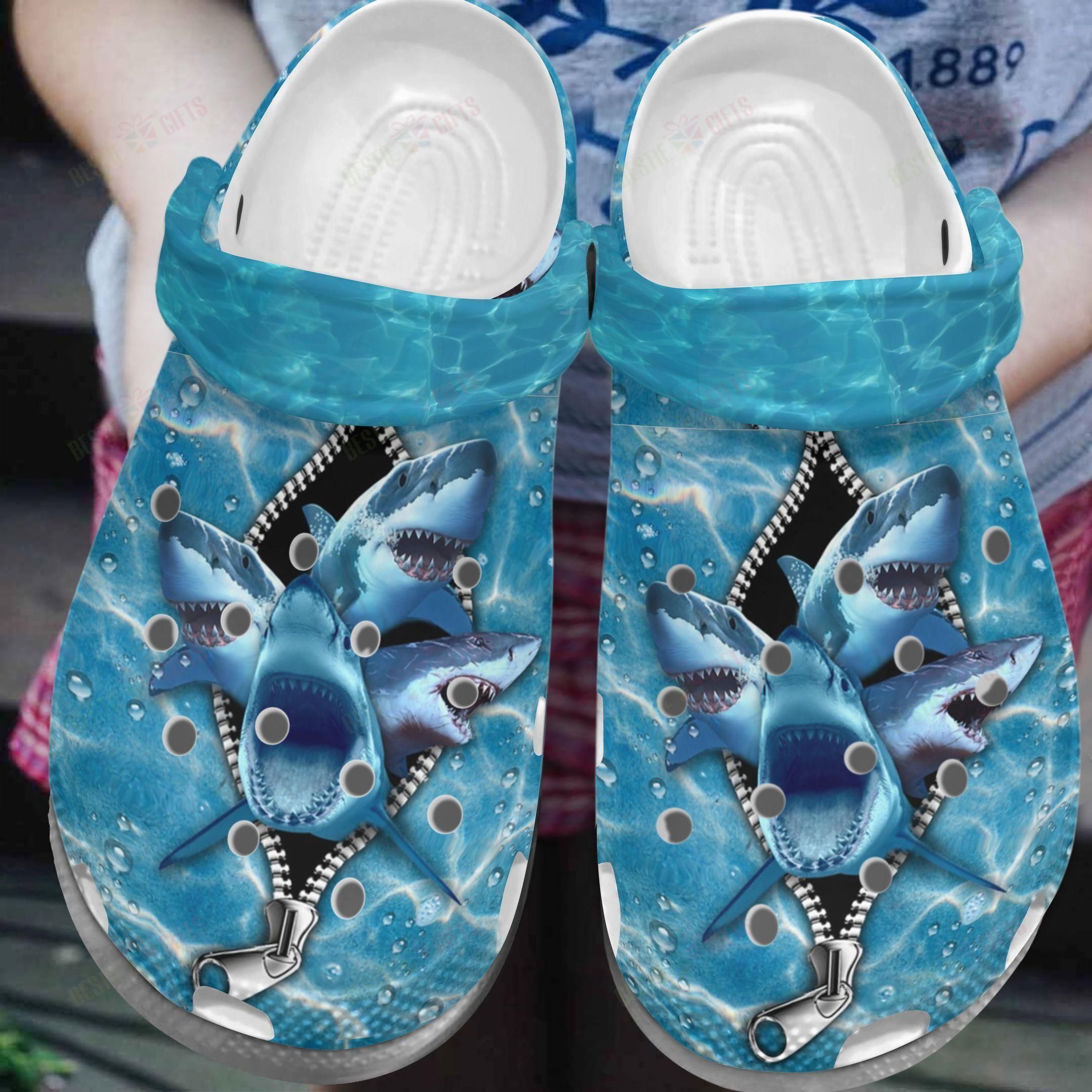 Shark Crocs Clog Classic Clog Whitesole Angry Sharks Shoes Shark Crocs Clog Classic Clog Whitesole Angry Sharks Shoes