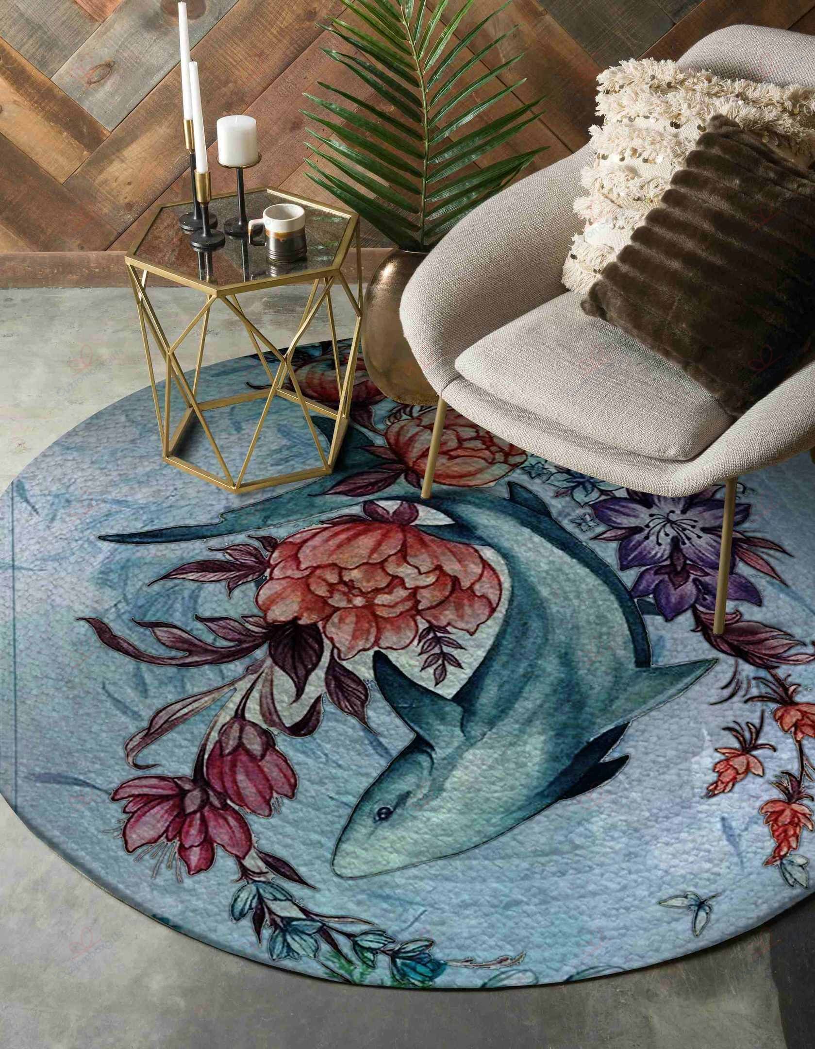 Shark Flowers Round Carpet Floor Rug Living Room Bedroom Decor Round Area Rug Carpet Shark Flowers Round Carpet Floor Rug Living Room Bedroom Decor Round Area Rug Carpet