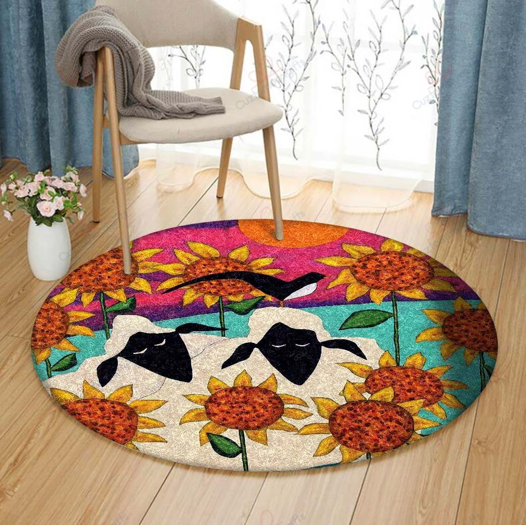 Sheep And Sunflower Round Carpet Floor Rug Living Room Bedroom Decor Round Area Rug Carpet Sheep And Sunflower Round Carpet Floor Rug Living Room Bedroom Decor Round Area Rug Carpet