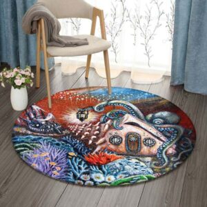 Shell House And Ship And Octopus Round Carpet Floor Rug Living Room Bedroom Decor Round Area Rug Carpet