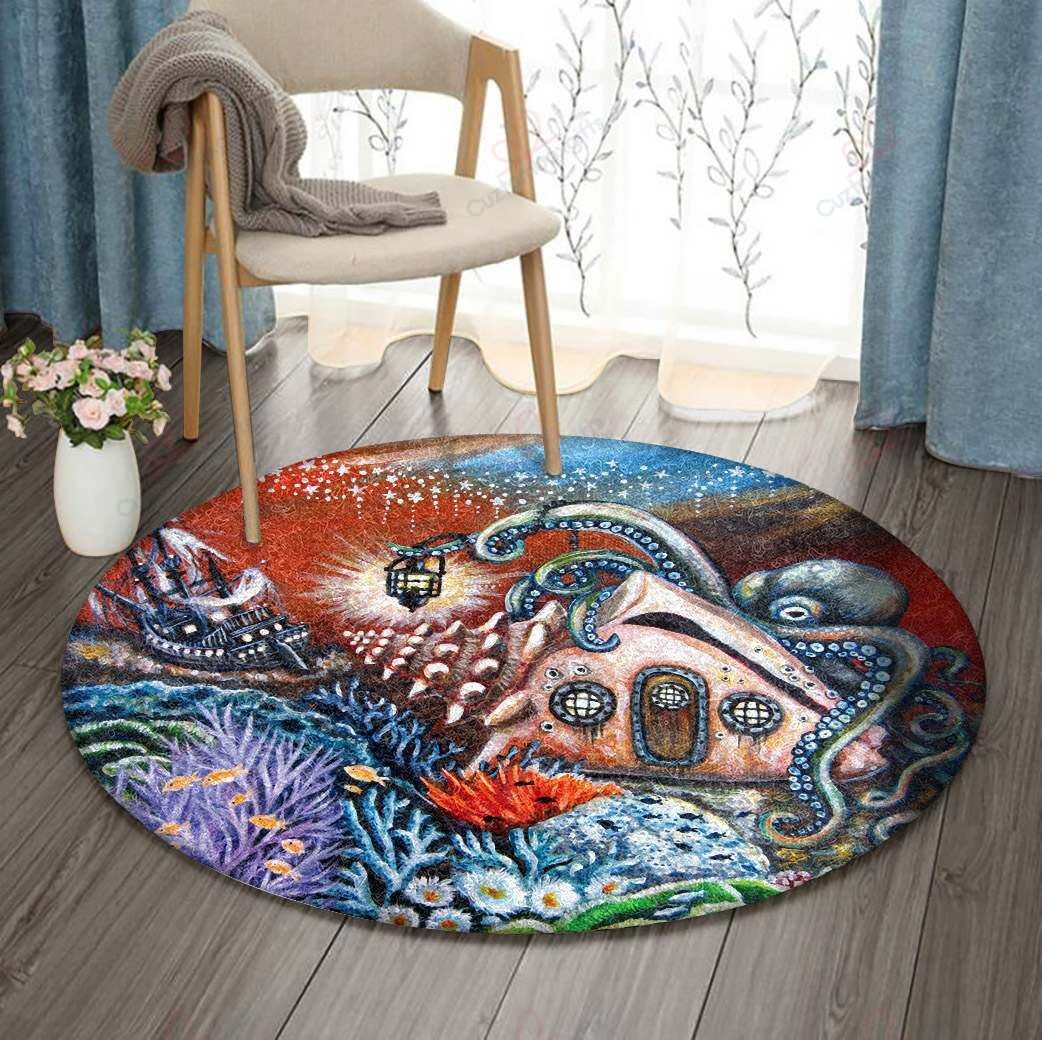 Shell House And Ship And Octopus Round Carpet Floor Rug Living Room Bedroom Decor Round Area Rug Carpet Shell House And Ship And Octopus Round Carpet Floor Rug Living Room Bedroom Decor Round Area Rug Carpet