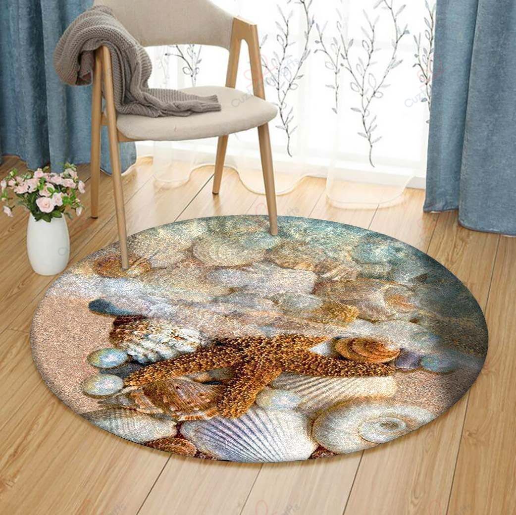 Shells And Starfish Round Carpet Floor Rug Living Room Bedroom Decor Round Area Rug Carpet Shells And Starfish Round Carpet Floor Rug Living Room Bedroom Decor Round Area Rug Carpet