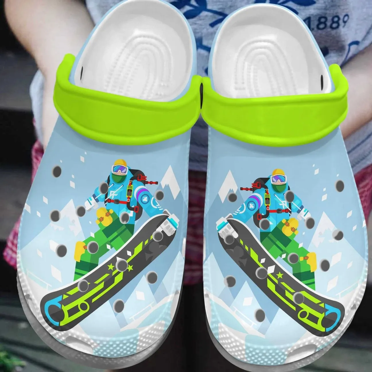 Skiing Personalized Clog Custom Crocs Comfortablefashion Style Comfortable For Women Men Kid Print 3D Green Skiing Skiing Personalized Clog Custom Crocs Comfortablefashion Style Comfortable For Women Men Kid Print 3D Green Skiing