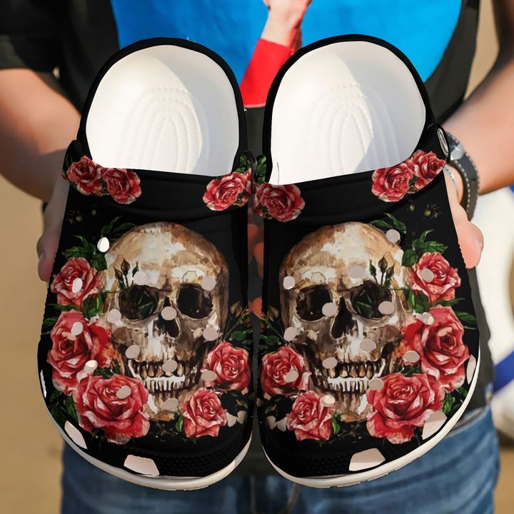 Skull And Red Floral Sku 2202 Crocs Crocband Clog Comfortable For Mens Womens Classic Clog Water Shoes Skull And Red Floral Sku 2202 Crocs Crocband Clog Comfortable For Mens Womens Classic Clog Water Shoes