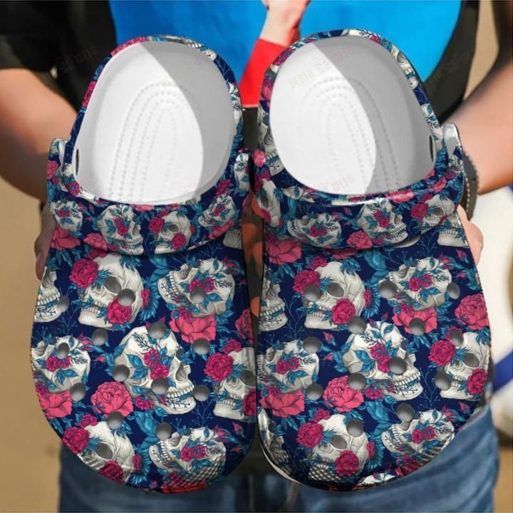 Skull Flower Crocs Clog Classic Clogs Shoes Skull Flower Crocs Clog Classic Clogs Shoes