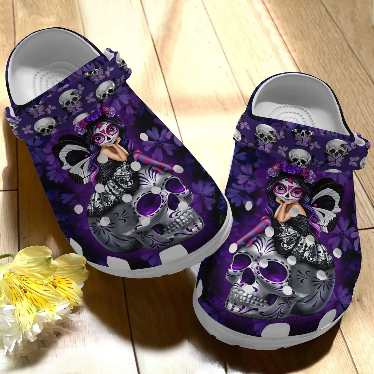 Skull Personalize Clog Custom Crocs Fashionstyle Comfortable For Women Men Kid Print 3D Purple Girl Skull Personalize Clog Custom Crocs Fashionstyle Comfortable For Women Men Kid Print 3D Purple Girl