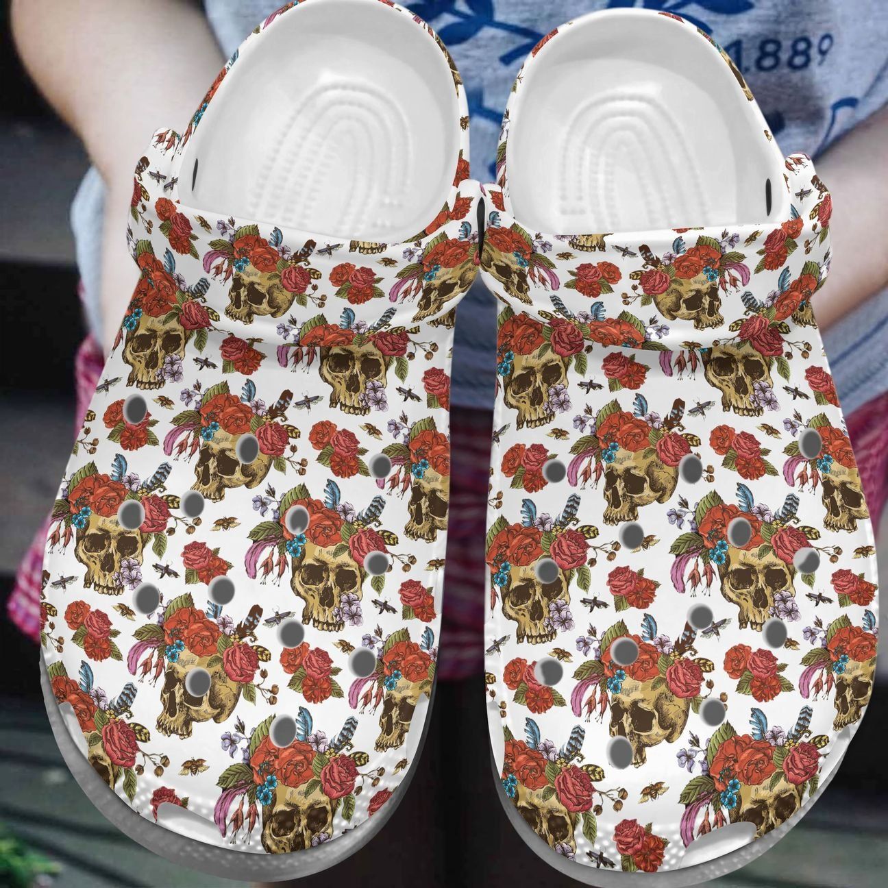 Skull Personalize Clog Custom Crocs Fashionstyle Comfortable For Women Men Kid Print 3D Skull And Flowers Skull Personalize Clog Custom Crocs Fashionstyle Comfortable For Women Men Kid Print 3D Skull And Flowers
