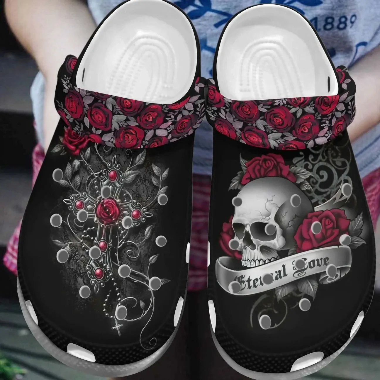 Skull Personalize Clog Custom Crocs Fashionstyle Comfortable For Women Men Kid Print 3D Whitesole Love Skull Personalize Clog Custom Crocs Fashionstyle Comfortable For Women Men Kid Print 3D Whitesole Love