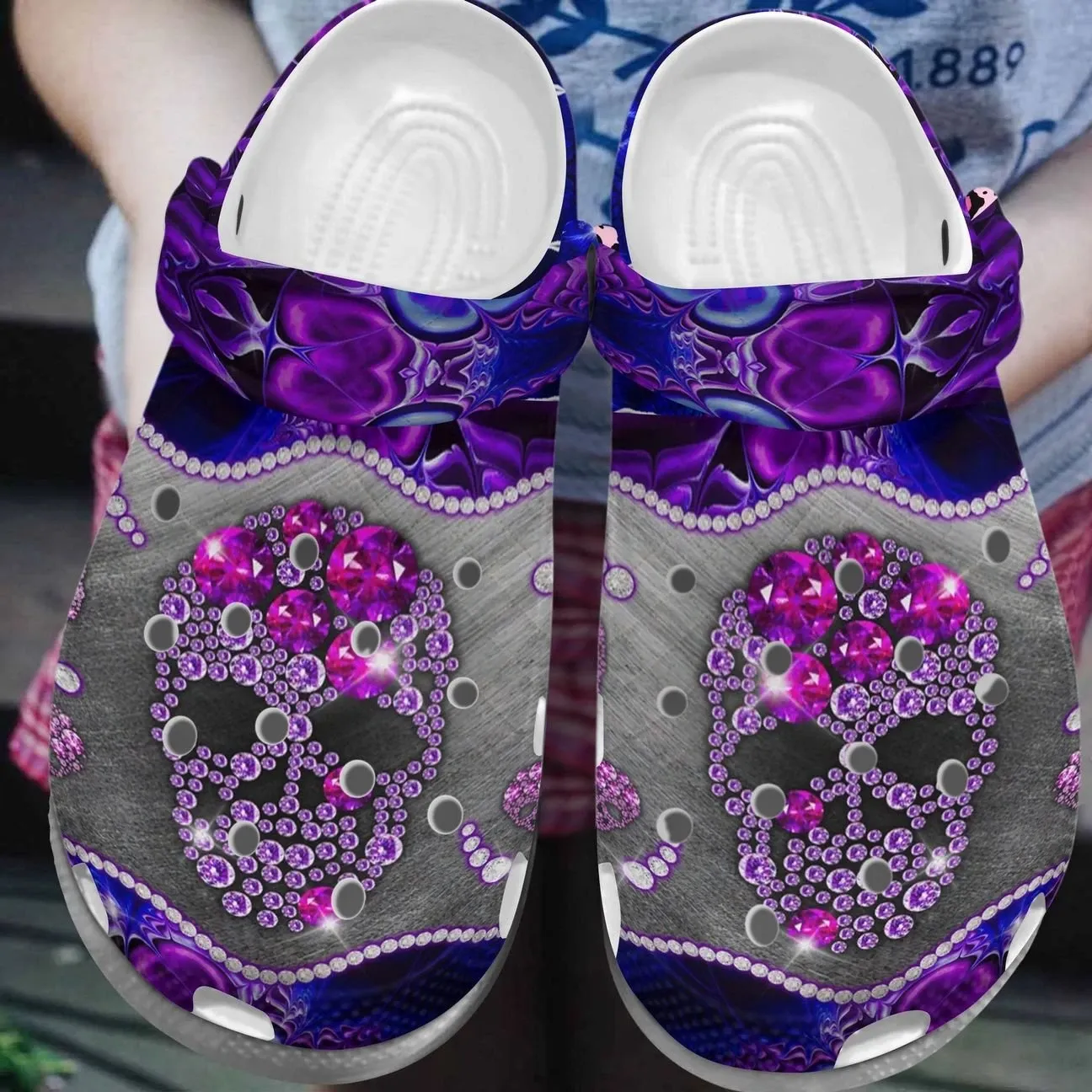 Skull Personalize Clog Custom Crocs Fashionstyle Comfortable For Women Men Kid Print 3D Whitesole Purple Skull Skull Personalize Clog Custom Crocs Fashionstyle Comfortable For Women Men Kid Print 3D Whitesole Purple Skull