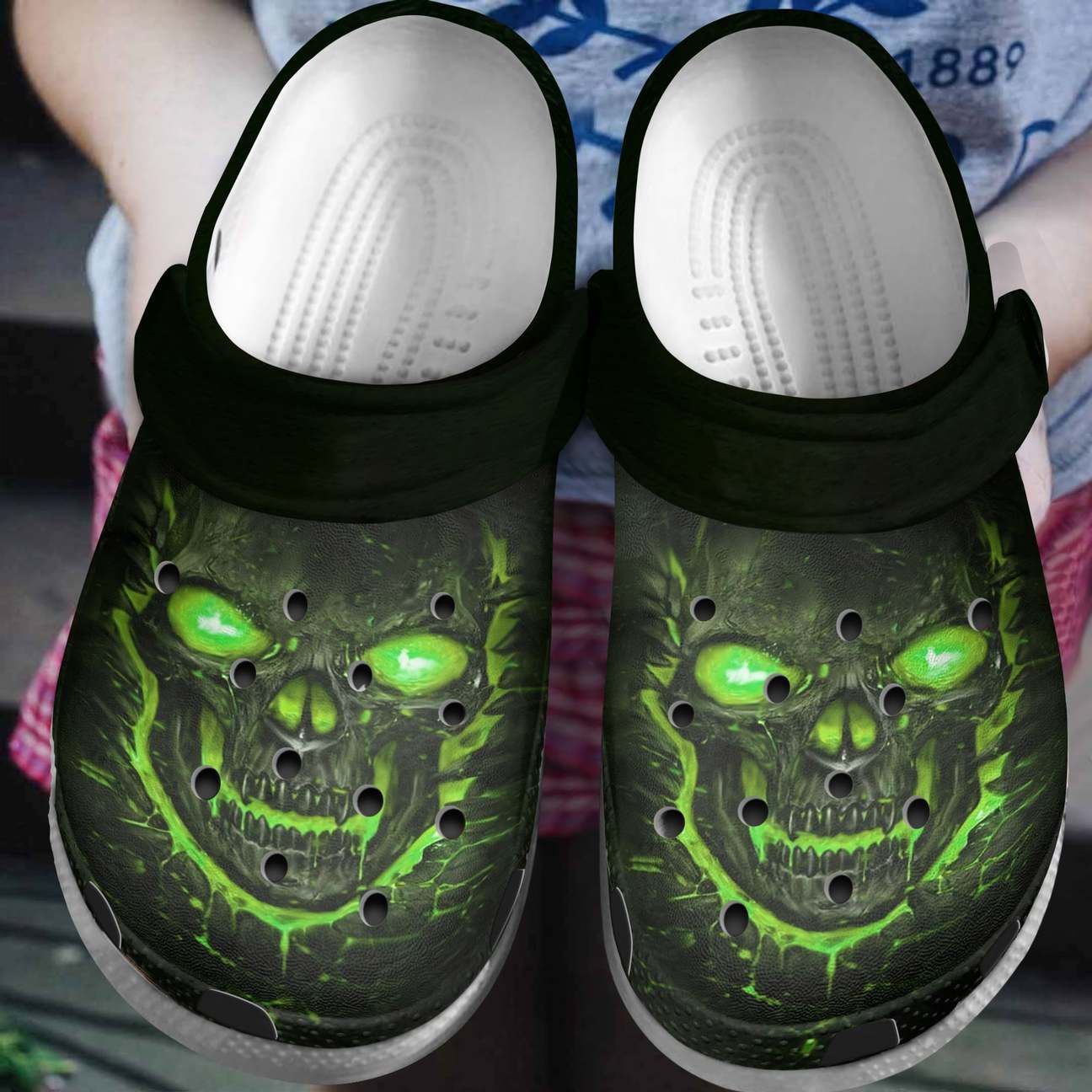 Skull Personalized Clog Custom Crocs Comfortablefashion Style Comfortable For Women Men Kid Print 3D Fancy Green Skull Skull Personalized Clog Custom Crocs Comfortablefashion Style Comfortable For Women Men Kid Print 3D Fancy Green Skull