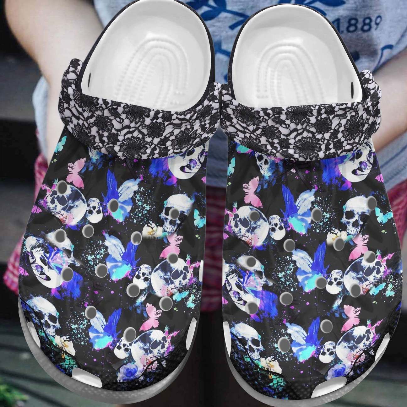 Skull Personalized Clog Custom Crocs Comfortablefashion Style Comfortable For Women Men Kid Print 3D Lace Fabric Skull Personalized Clog Custom Crocs Comfortablefashion Style Comfortable For Women Men Kid Print 3D Lace Fabric