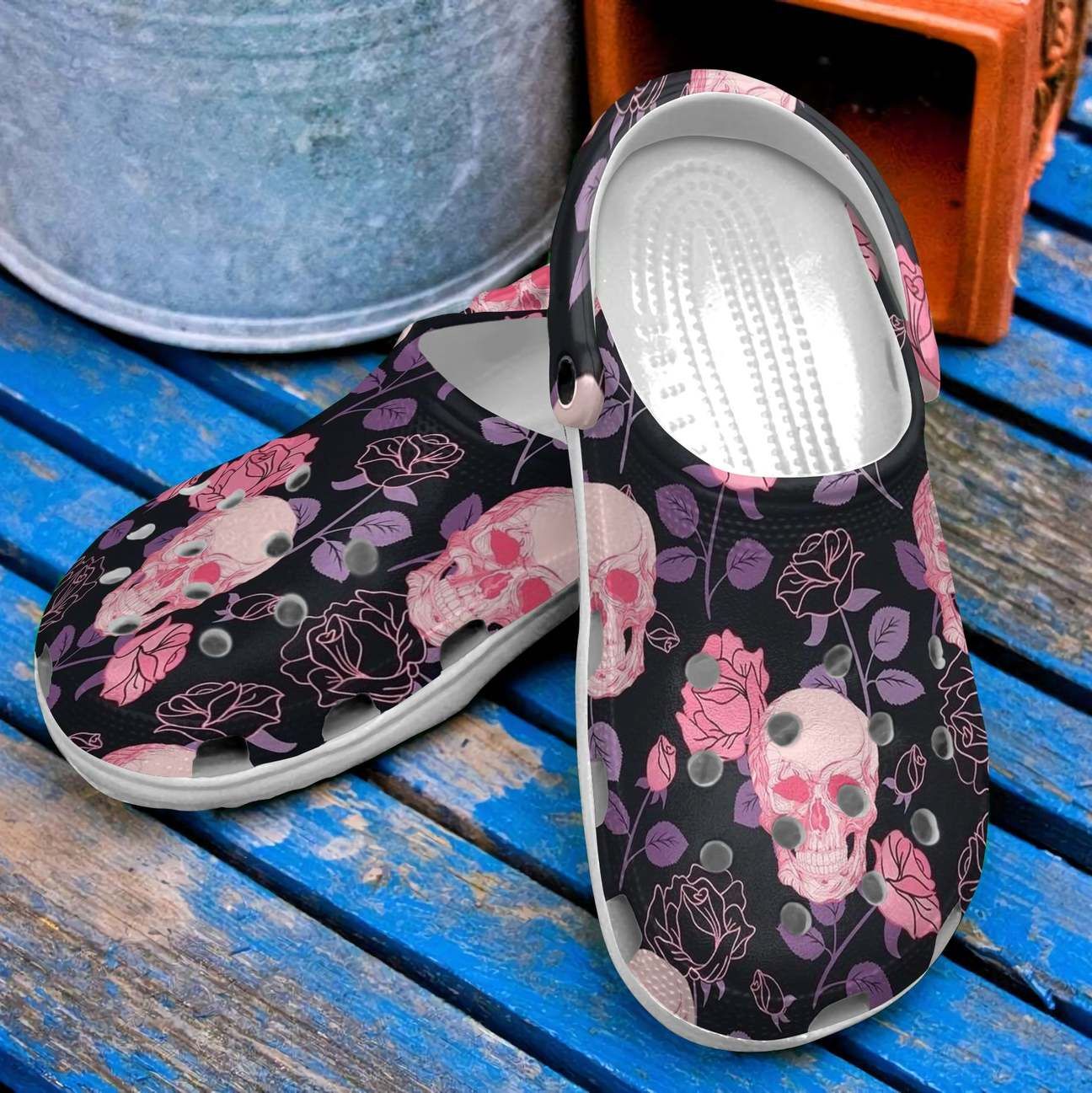Skull Personalized Clog Custom Crocs Comfortablefashion Style Comfortable For Women Men Kid Print 3D Pink Flower Skull Skull Personalized Clog Custom Crocs Comfortablefashion Style Comfortable For Women Men Kid Print 3D Pink Flower Skull