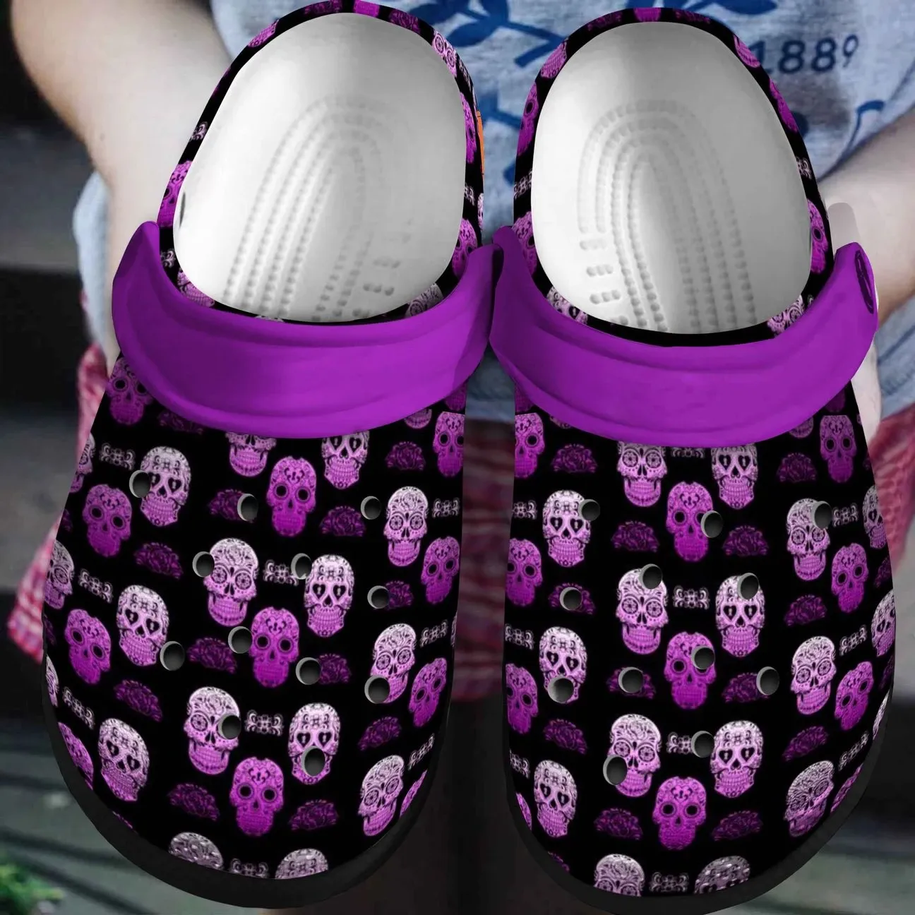 Skull Personalized Clog Custom Crocs Comfortablefashion Style Comfortable For Women Men Kid Print 3D Purple Sugar Skull V1 Skull Personalized Clog Custom Crocs Comfortablefashion Style Comfortable For Women Men Kid Print 3D Purple Sugar Skull V1