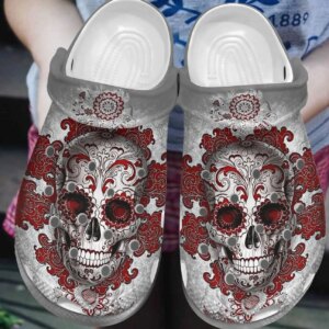 Skull Personalized Clog Custom Crocs Comfortablefashion Style Comfortable For Women Men Kid Print 3D Red Skull 9