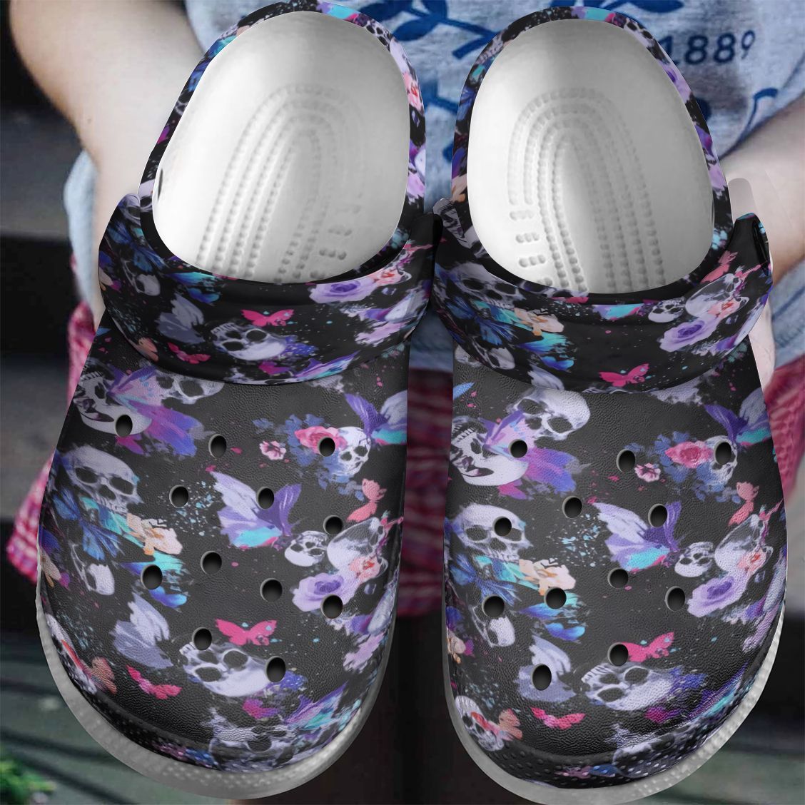 Skull Personalized Clog Custom Crocs Comfortablefashion Style Comfortable For Women Men Kid Print 3D Skull Butterfly Skull Personalized Clog Custom Crocs Comfortablefashion Style Comfortable For Women Men Kid Print 3D Skull Butterfly