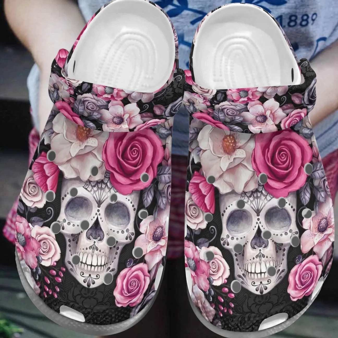 Skull Personalized Clog Custom Crocs Comfortablefashion Style Comfortable For Women Men Kid Print 3D Skull Pink Flowers Skull Personalized Clog Custom Crocs Comfortablefashion Style Comfortable For Women Men Kid Print 3D Skull Pink Flowers