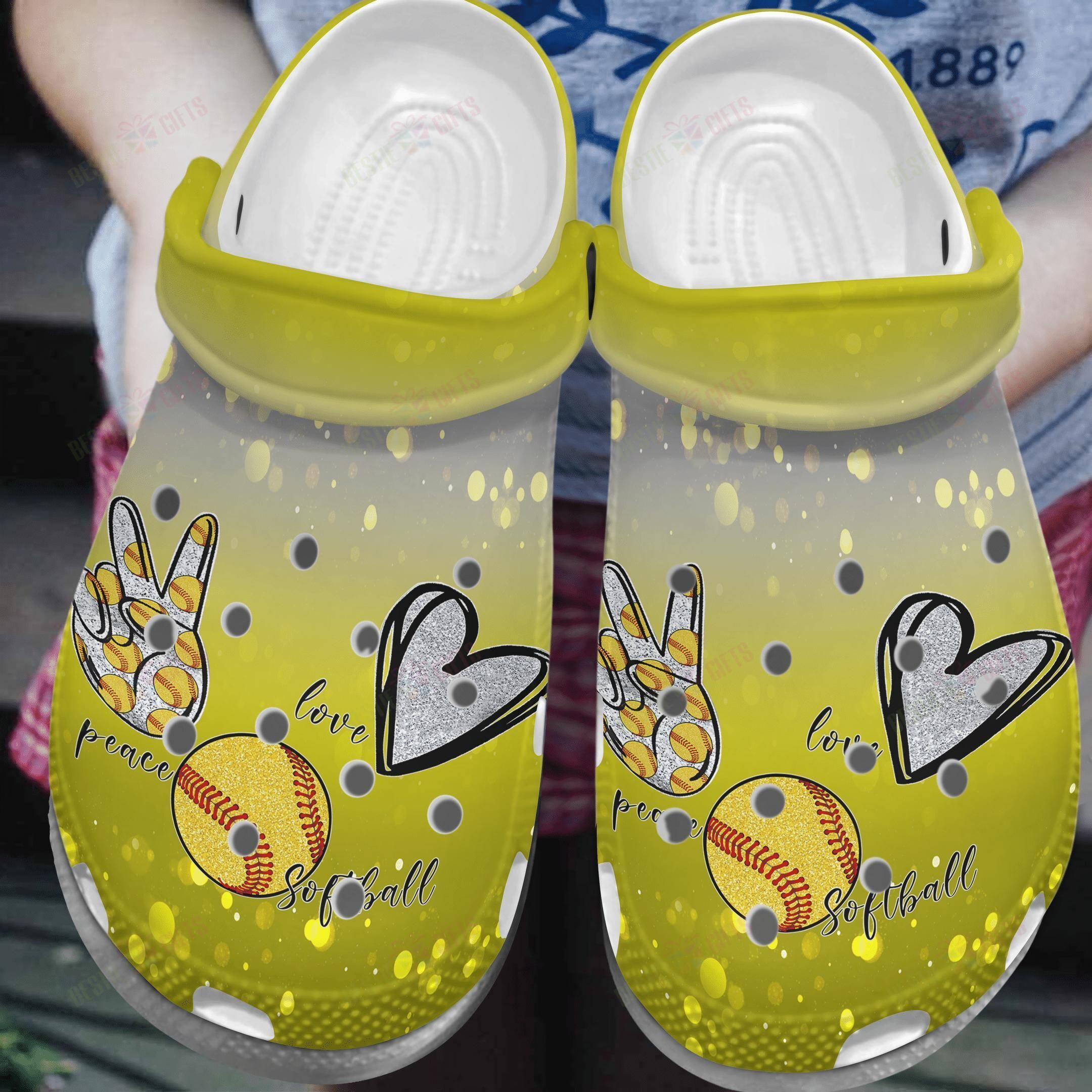 Softball Crocs Clog Classic Clog Whitesole Love Peace Softball Shoes Softball Crocs Clog Classic Clog Whitesole Love Peace Softball Shoes