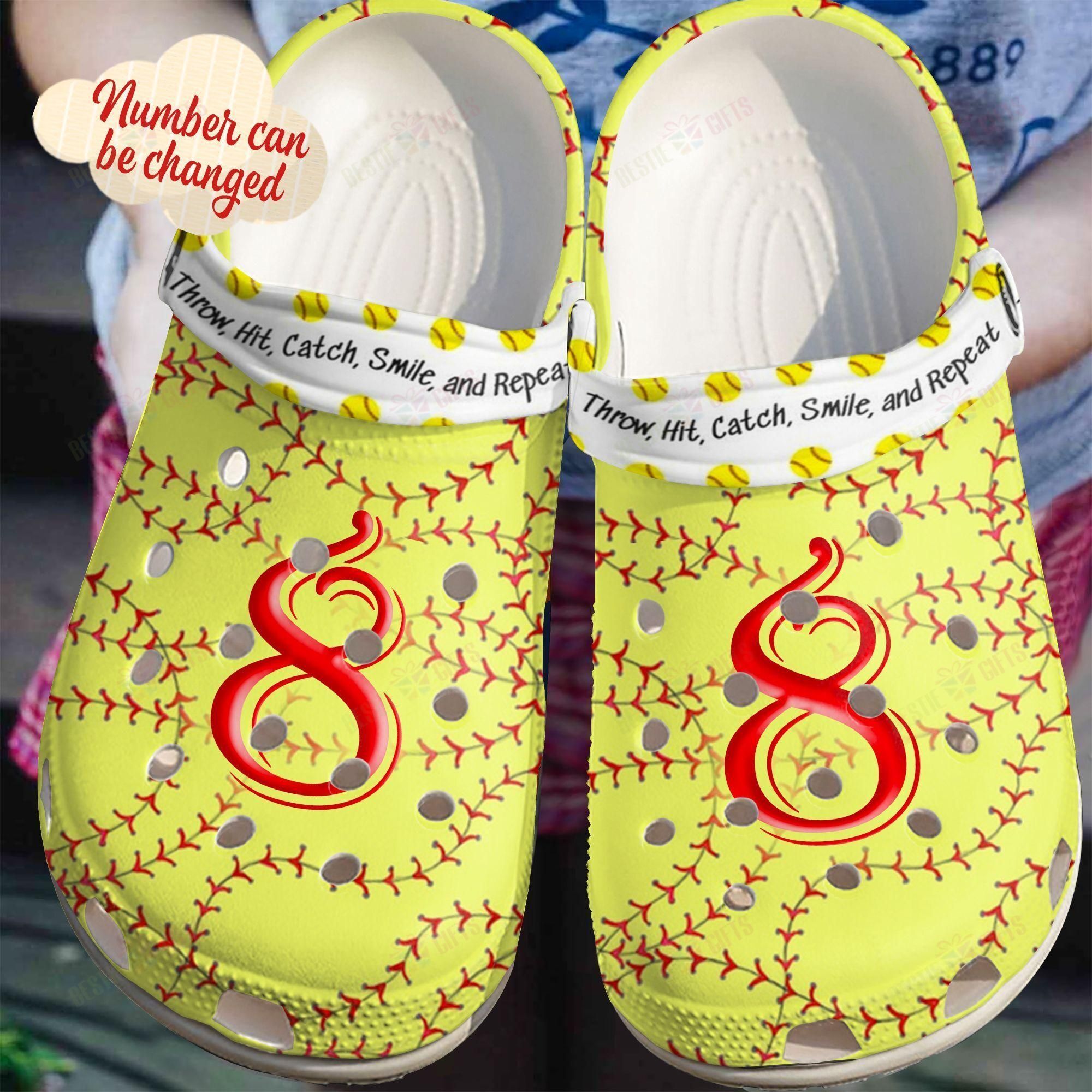 Softball Crocs Clog Classic Clog Whitesole Personalized Throw Hit Catch Smile Shoes Softball Crocs Clog Classic Clog Whitesole Personalized Throw Hit Catch Smile Shoes