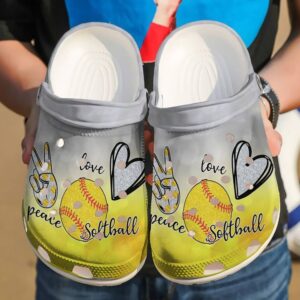 Softball Peace Love Sku 2296 Crocs Crocband Clog Comfortable For Mens Womens Classic Clog Water Shoes